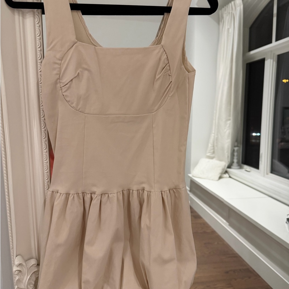 Beige Sleeveless Fit-and-Flare Dress